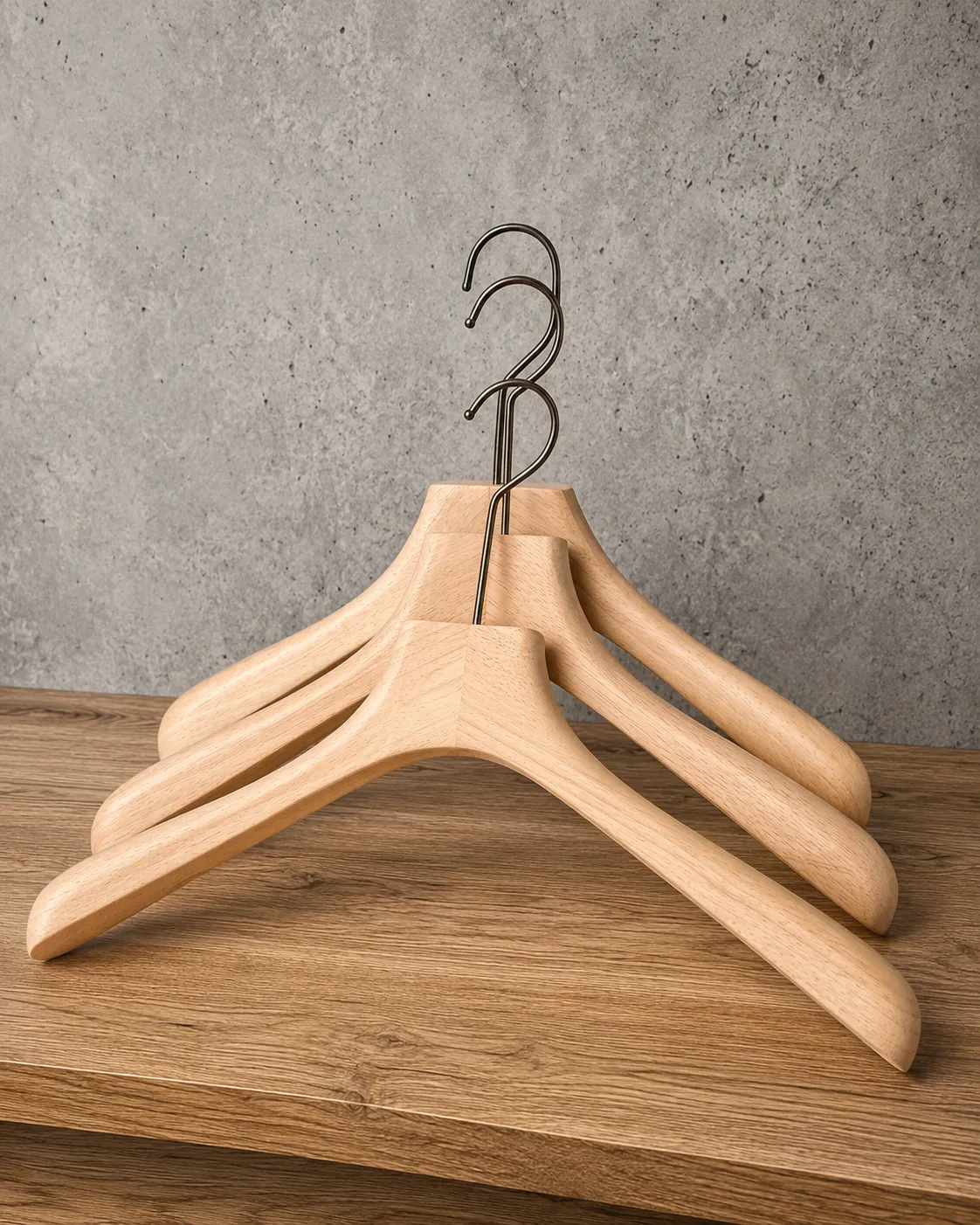 Custom wooden and acrylic clothing hangers with branded detailing