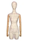 Embroidered Fabric Female Half-Body Mannequin with Wooden Arms, front view