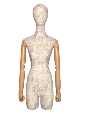 Embroidered Fabric Female Half-Body Mannequin with Wooden Arms, front view