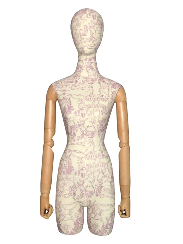 Embroidered Fabric Female Half-Body Mannequin with Wooden Arms, front view