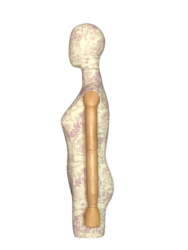 Embroidered Fabric Female Half-Body Mannequin with Wooden Arms, side view