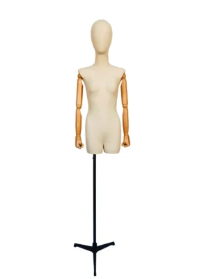 Fabric Female Half-Body Mannequin with Beech Wood Arms, front view