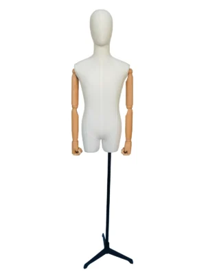 Fabric Male Half-Body Mannequin with Wooden Arms, front view