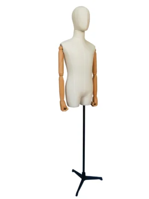 Fabric Male Half-Body Mannequin with Wooden Arms, angled view