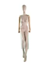 xintu-fabric-seated-female-01-front.webp Beige Fabric Female Seated Mannequin with Wooden Arms, front view
