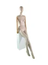 xintu-fabric-seated-female-06-detail.webp Beige Fabric Female Seated Mannequin with Wooden Arms, close-up detail
