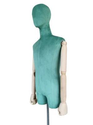 Green Velvet Male Half-Body Mannequin, angled view