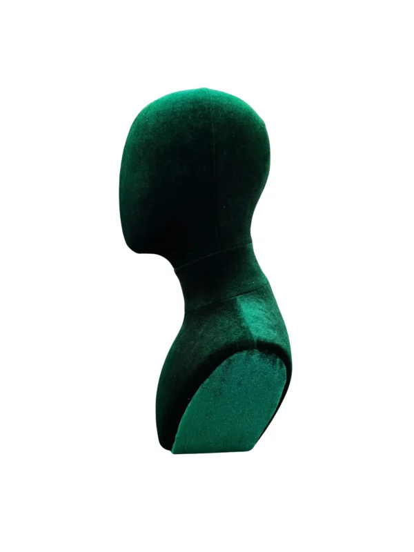 xintu-green-velvet-male-jewelry-head-02-side.webp Green Velvet Necklace Display Bust, side view