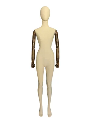 Linen Female Full-Body Mannequin with Wooden Arms, front view