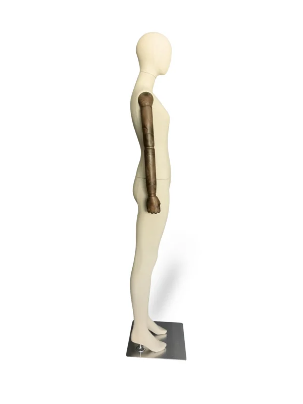 xintu-linen-full-body-female-03-side.webp Linen Female Full-Body Mannequin with Wooden Arms, side view