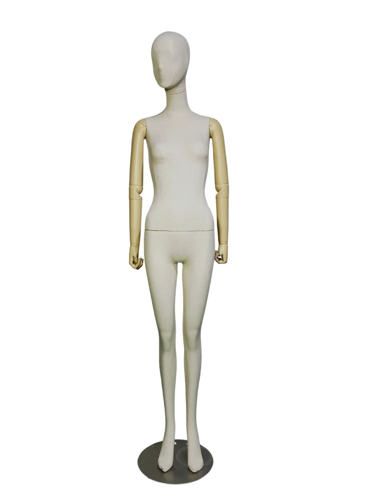 Linen Female Full-Body Mannequin with Painted Arms, front view