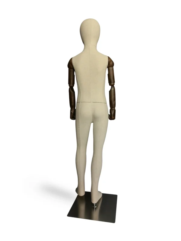 xintu-linen-full-body-kids-03-back.webp Linen Kids Full-Body Mannequin with Adjustable Arms, back view