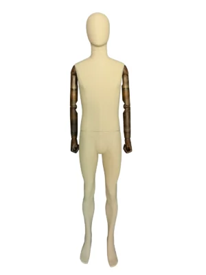 Linen Male Full-Body Mannequin with Wooden Arms, front view