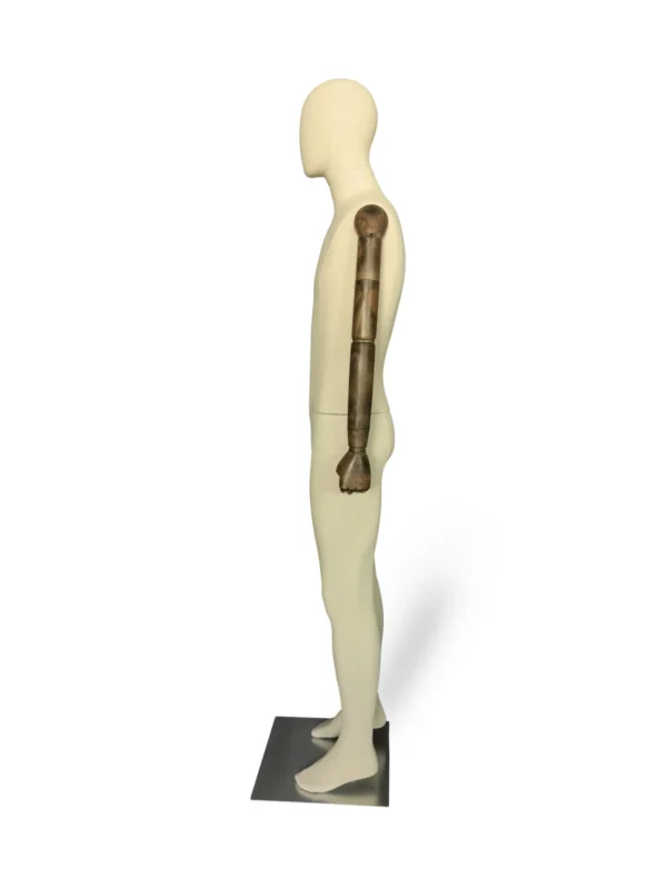 xintu-linen-full-body-male-03-side.webp Linen Male Full-Body Mannequin with Wooden Arms, side view