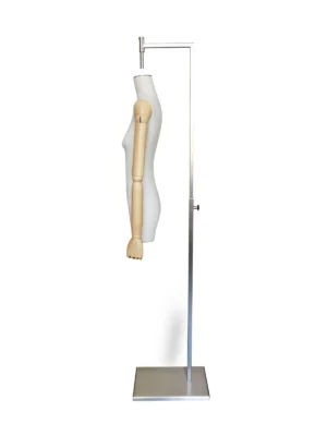 Linen Female Half-Body Mannequin with Hanging Wooden Arms, side view