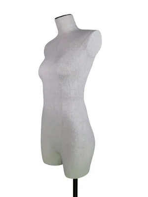 Linen Female Half-Body Mannequin with Rectangular Base, angled view