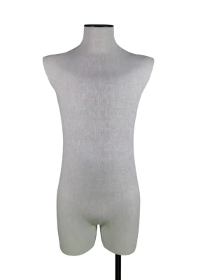 xintu-linen-headless-half-body-male-01-front.webp Linen Male Half-Body Mannequin with Rectangular Base, front view