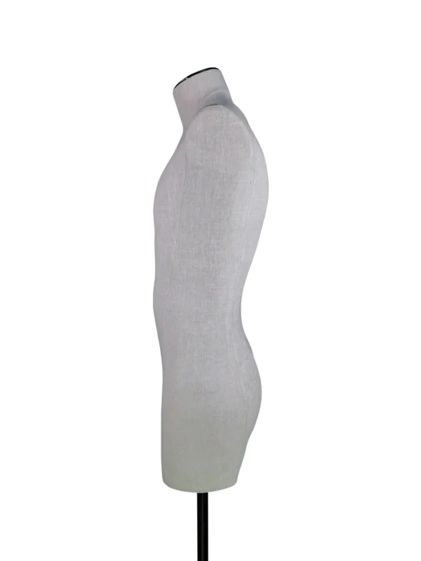 xintu-linen-headless-half-body-male-03-side.webp Linen Male Half-Body Mannequin with Rectangular Base, side view