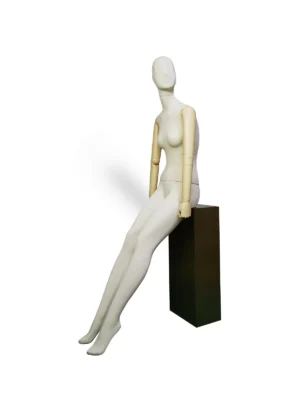 Linen Female Seated Mannequin with Painted Arms, angled view