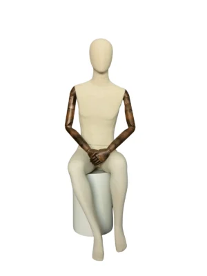 Linen Male Seated Mannequin with Adjustable Arms, front view