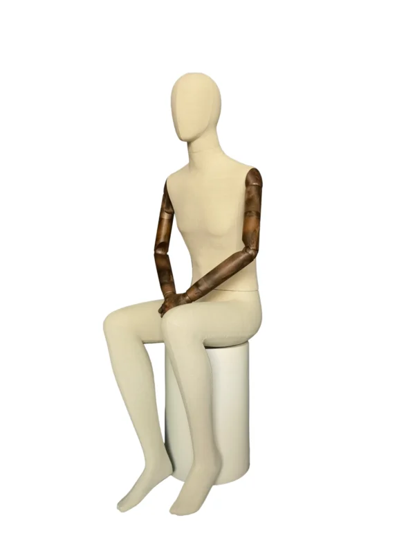 xintu-linen-seated-male-03-side.webp Linen Male Seated Mannequin with Adjustable Arms, side view