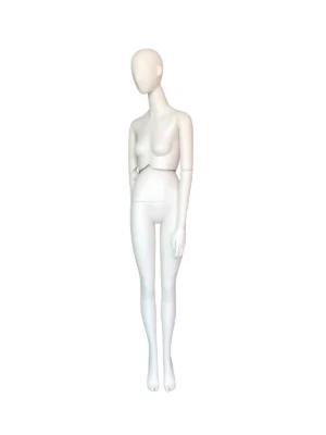 White Matte Female Full-Body Mannequin with Adjustable Arms, angled view