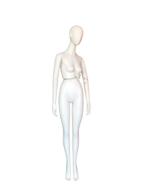 xintu-matte-white-rotatable-waist-full-body-female-03-angled.webp White Matte Female Full-Body Mannequin with Adjustable Arms, angled view