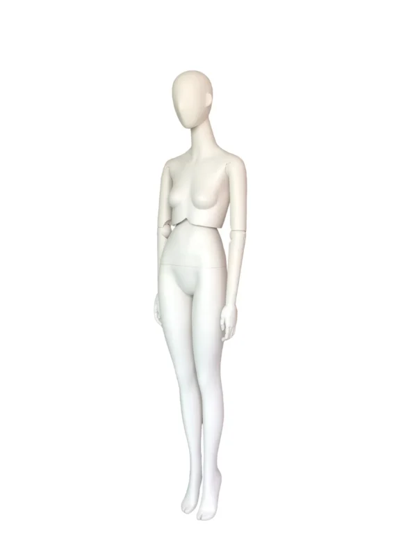 xintu-matte-white-rotatable-waist-full-body-female-04-side.webp White Matte Female Full-Body Mannequin with Adjustable Arms, side view