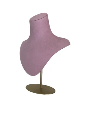 Pink Suede Necklace Display Bust, angled view