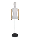 xintu-premium-fabric-half-body-female-silver-round-base-01-front.webp Premium Fabric Female Half-Body Mannequin, Silver Round Base, front view