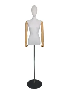 Premium Fabric Female Half-Body Mannequin, Silver Round Base, front view