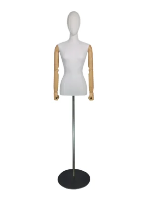 Premium Fabric Female Half-Body Mannequin, Silver Round Base, front view