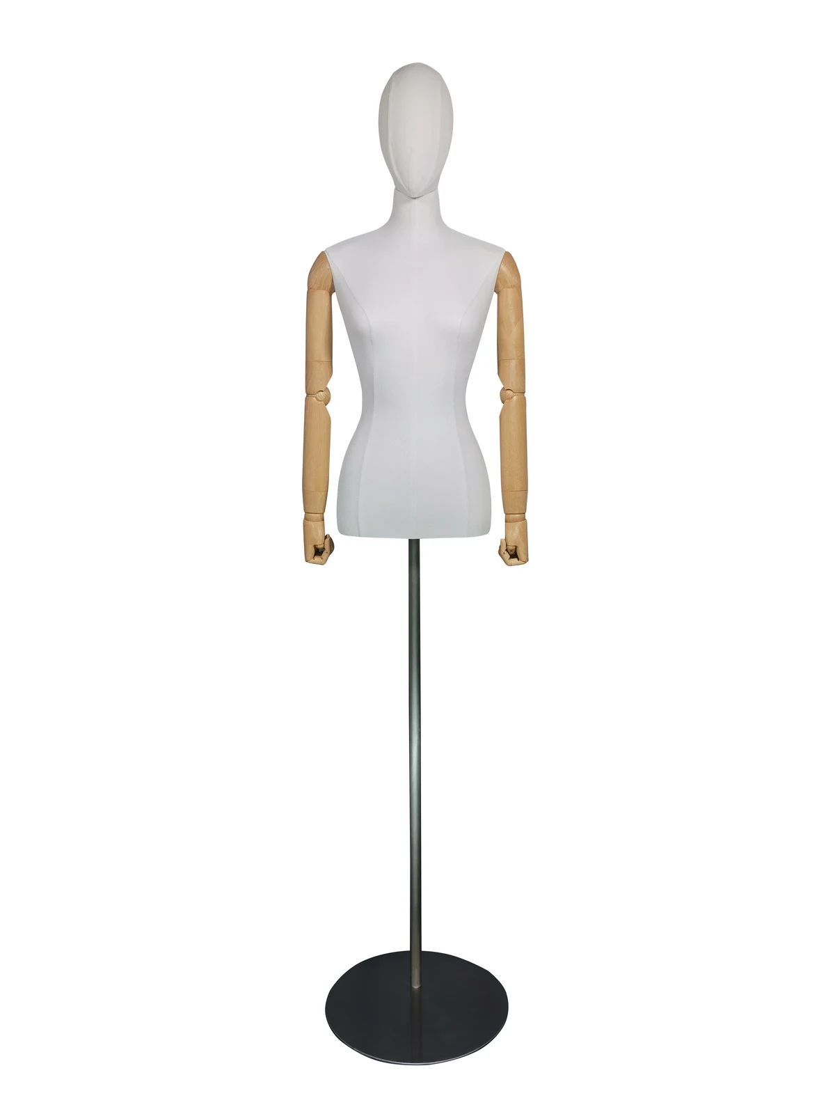 Premium Fabric Female Half-Body Mannequin, Silver Round Base, front view