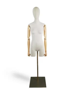 Premium Fabric Female Half-Body Mannequin, Square Metal Base, front view