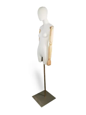 Premium Fabric Female Half-Body Mannequin, Square Metal Base, angled view
