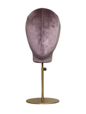 xintu-purple-velvet-display-head-01-front.webp Purple Velvet Female Display Head with Gold Base, front view