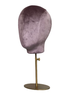 Purple Velvet Female Display Head with Gold Base, angled view
