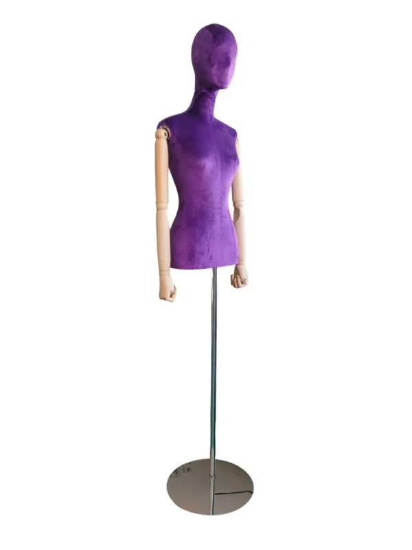 xintu-purple-velvet-half-body-female-03-angled.webp Purple Velvet Female Half-Body Mannequin, angled view