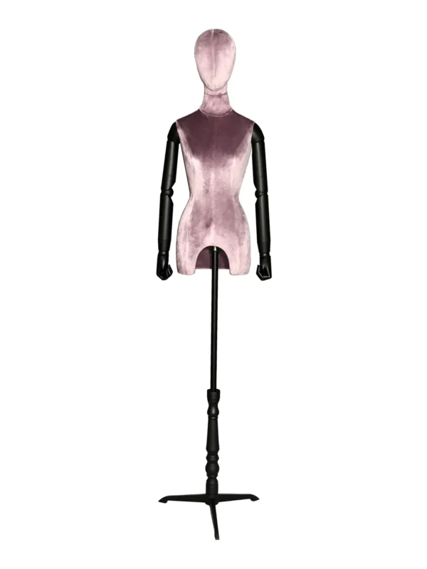xintu-purple-velvet-half-body-female-abs-arms-01-front.webp Purple Velvet Female Half-Body Mannequin with ABS Arms, front view
