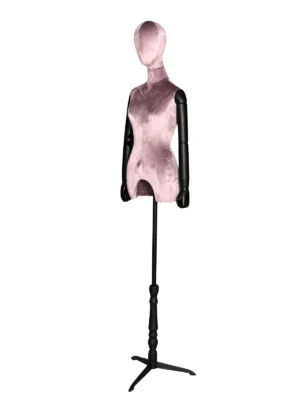 Purple Velvet Female Half-Body Mannequin with ABS Arms, angled view