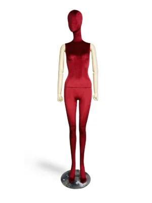 Red Velvet Female Full-Body Mannequin with White Arms, front view