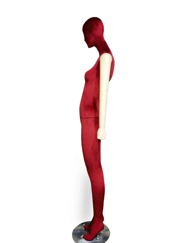 xintu-red-velvet-full-body-female-03-side.webp Red Velvet Female Full-Body Mannequin with White Arms, side view