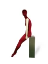 xintu-red-velvet-seated-female-03-side.webp Red Velvet Female Seated Mannequin with White Arms, side view