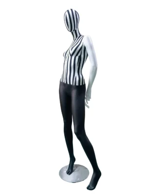 Multi-Color Striped Fabric Female Full-Body Mannequin, angled view