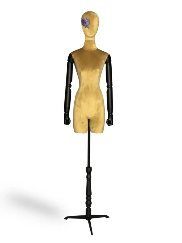 Turmeric Velvet Female Half-Body Mannequin with Wooden Arms
