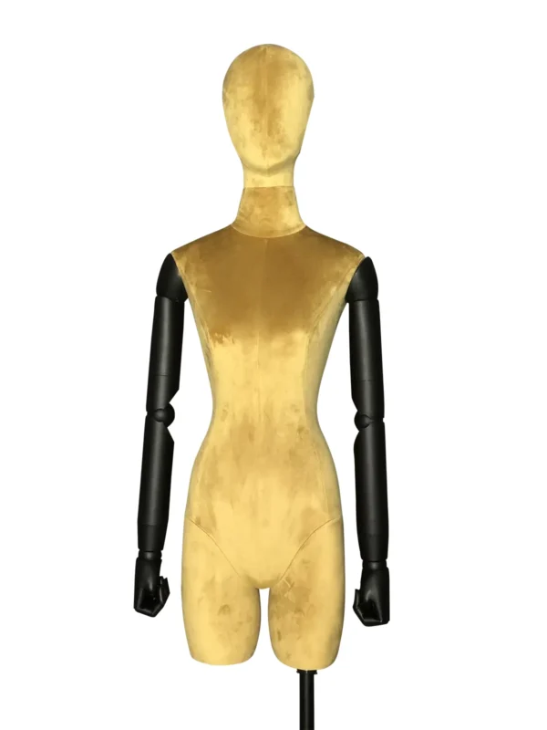 Turmeric Velvet Female Half-Body Mannequin with Wooden Arms
