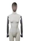 xintu-velvet-head-fabric-torso-female-01-front.webp Dark Velvet Female Full-Body Mannequin with Adjustable Arms, front view