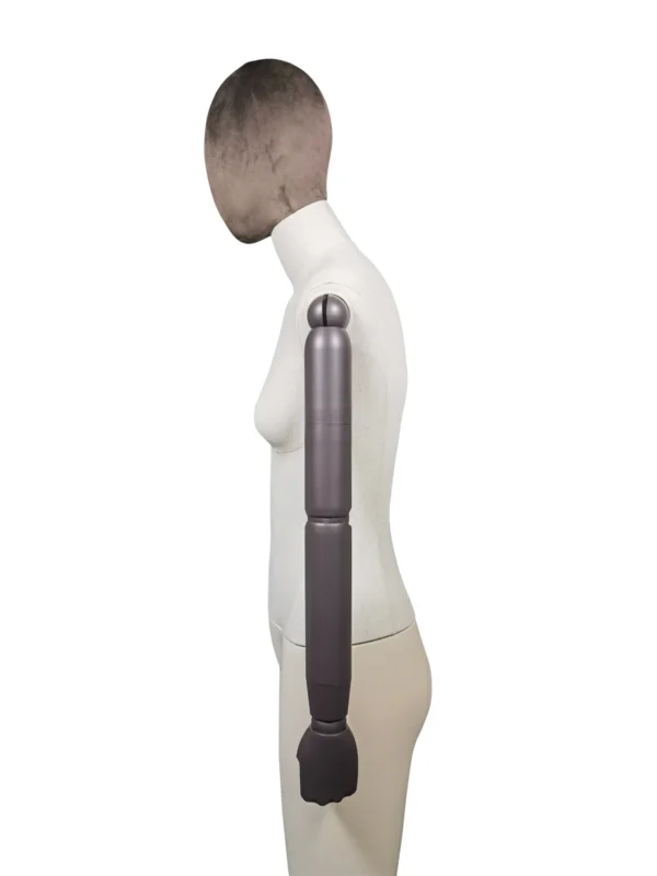 xintu-velvet-head-fabric-torso-female-04-side.webp Dark Velvet Female Full-Body Mannequin with Adjustable Arms, side view