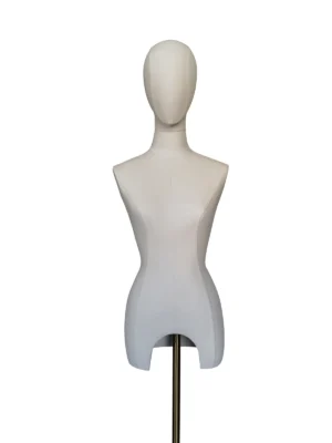 White Fabric Female Half-Body Mannequin Handless, front view