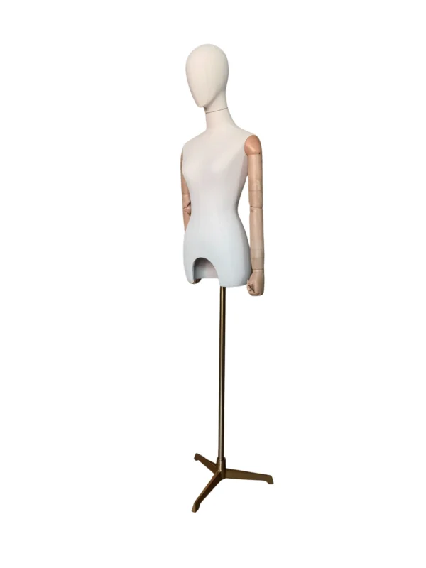 xintu-white-fabric-half-body-female-arch-with-arms-07-angled.webp White Fabric Female Half-Body Mannequin Handless, angled view